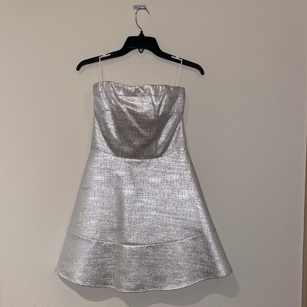 Express Strapless White/Silver Dress
